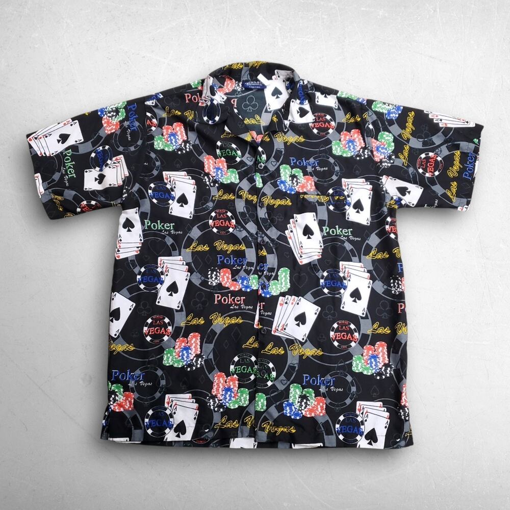 Pacific & Co Las Vegas Poker Casino‎ Print Shirt Mens S Black Short Sleeve Vegas